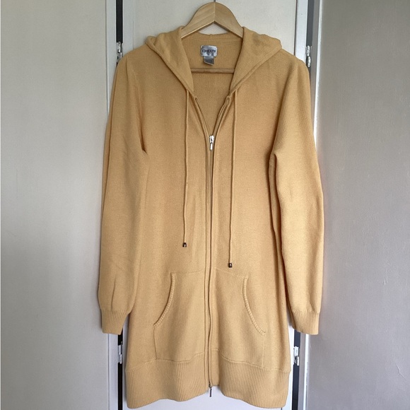 💗 CHICO’S long sweater jacket zippered hoodie cardigan Sz 2 / L / 12 angora EUC - Picture 1 of 8